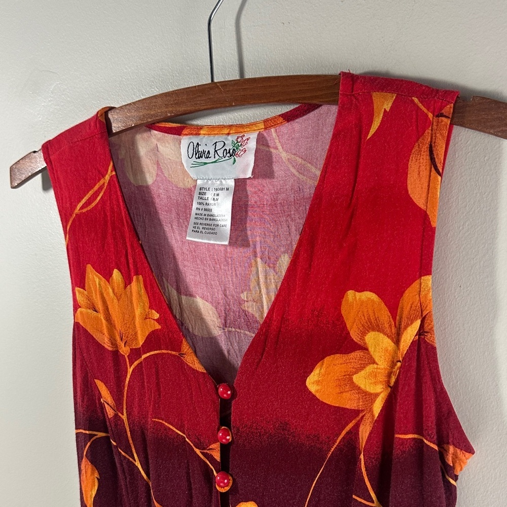 Oliva Rose Tropical Red and Orange Floral Sleeveless Back Tie Dress Size 8M - Picture 2 of 9